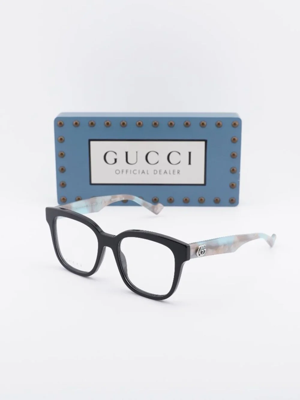 Gucci GG0958O 017 Square Eyeglasses 52mm - Black/Blue Havana
